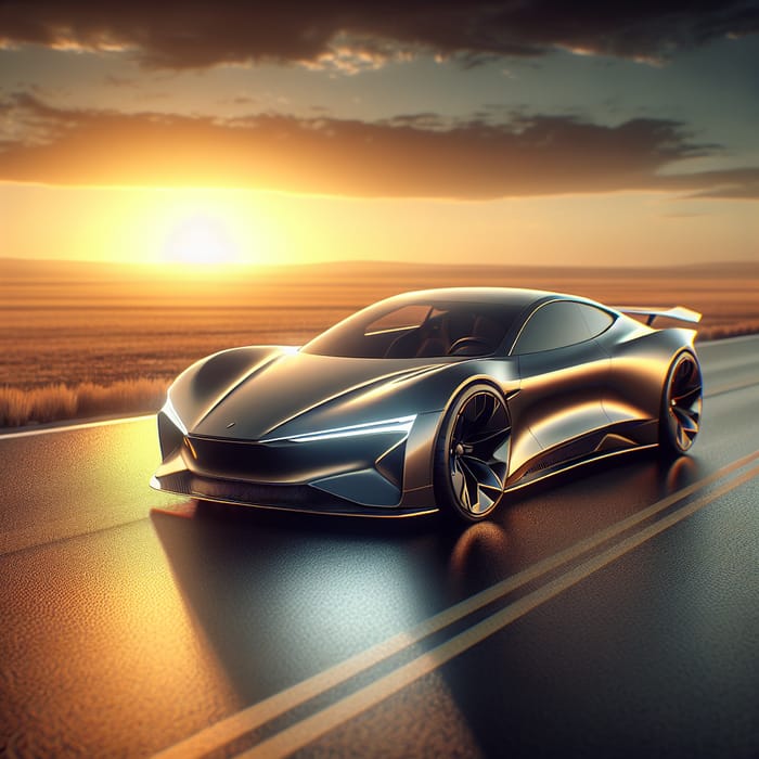 Sleek Modern Car Design: Aerodynamic 3D Render & Sunset Reflection