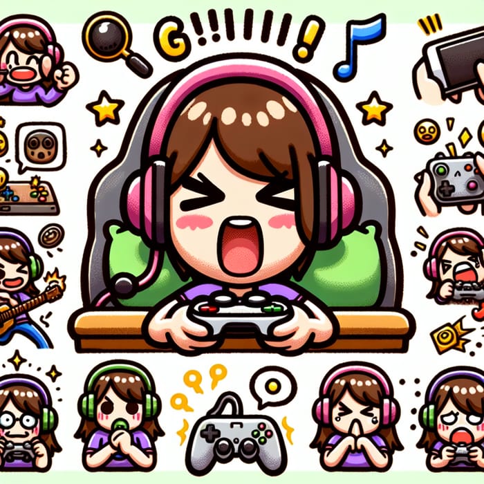 Girl Gamer Doodle Emoji Sticker Set