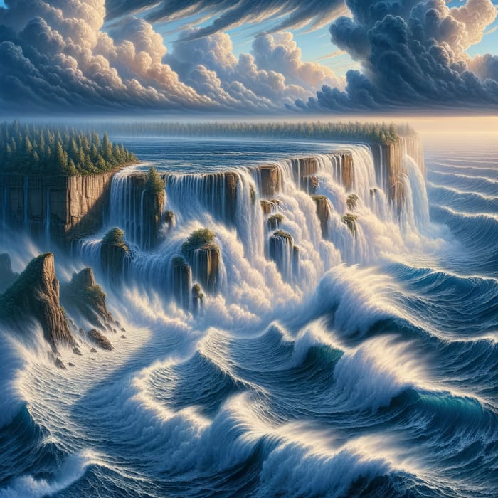 Sea Waves and Waterfall - Powerful Nature Scenery