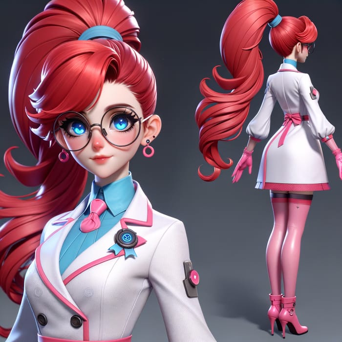 Android 21: Radiant Red-Haired Female Character with Blue Eyes
