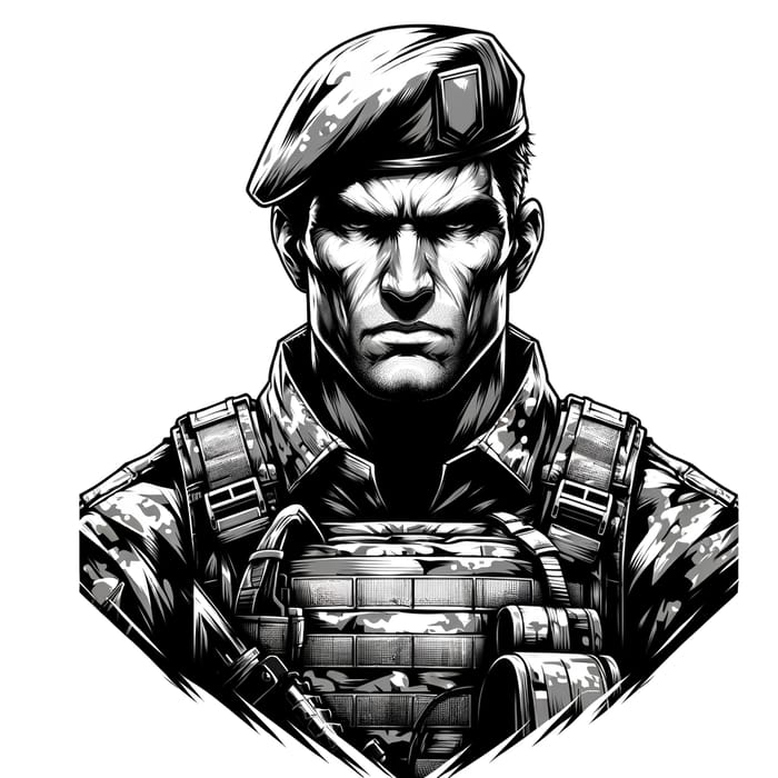 Brooding Masculine Soldier Illustration in High Contrast