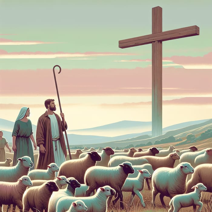 Shepherd Leading Sheep to Cross in Canva Theme