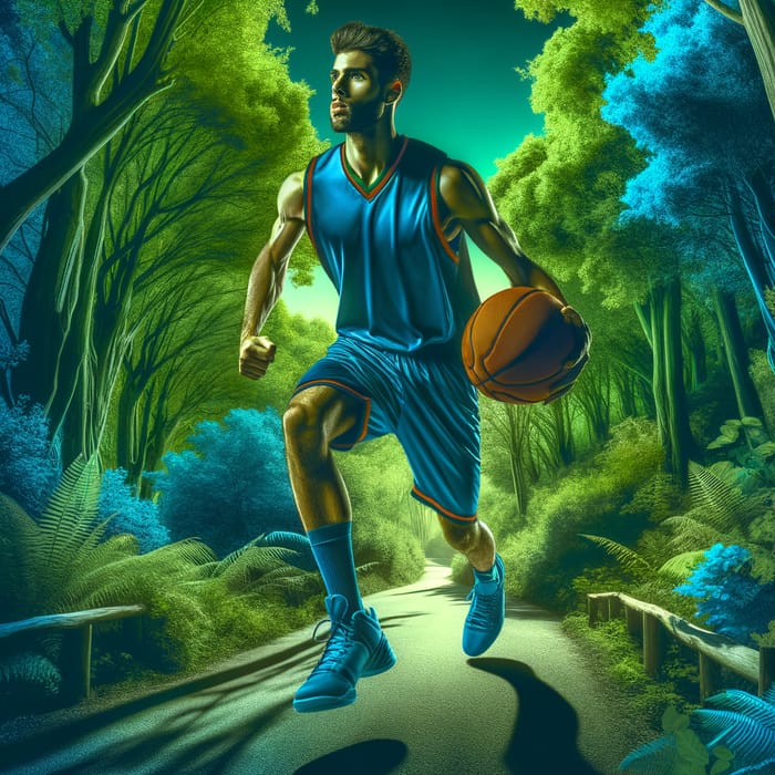 Hispanic Basketball Player in Nature | Blue and Green Colors