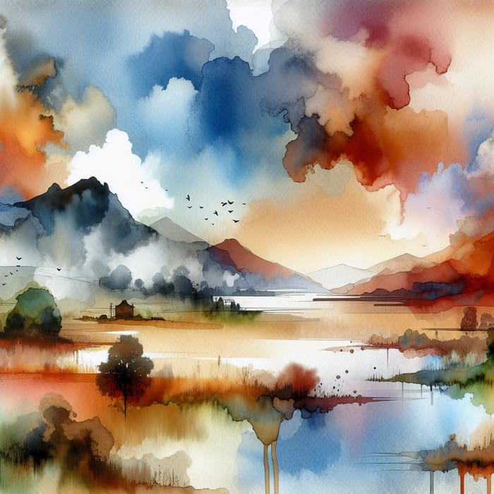 Abstract Watercolor Landscape Art with Tranquil Colors