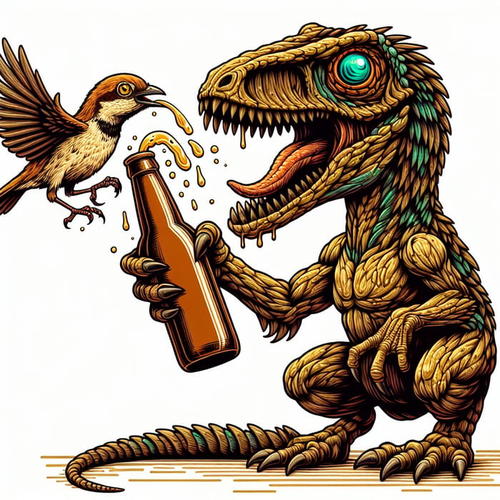 Dinosaur Sparrow Hybrid Beer Opener Illustration