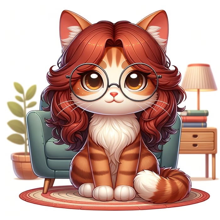 Cute Hello Kitty with Red Hair & Glasses | 3D Home Setting