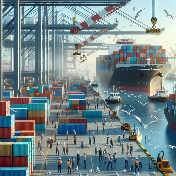 Shipping Port Scene: Industrial Ballet of Water, Steel