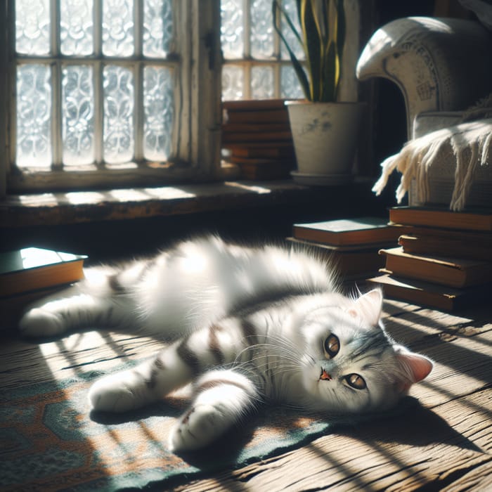 Calming Image of a White Cat Bathed in Sunlight