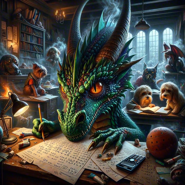 Enchanting Dragon with Emerald Scales on Study Room Desk