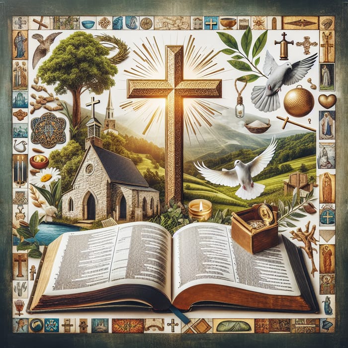 Christianity Collage: Divine Symbols and Peaceful Scenes