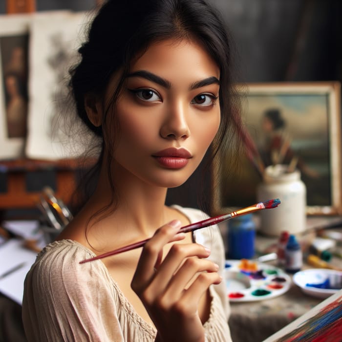 Female Artist Painting a Beautiful Picture | Creative Art Studio