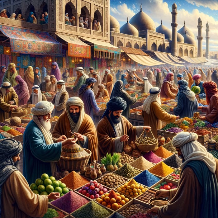 Vibrant Trading Scene at Traditional Middle-Eastern Market