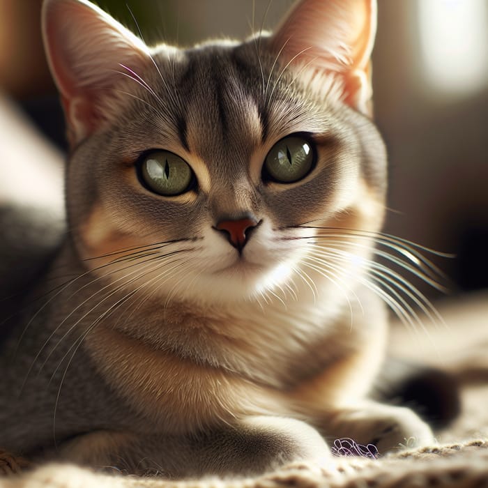 Grey Cat with Triangular Face Relaxing | Adorable Pose on Blanket