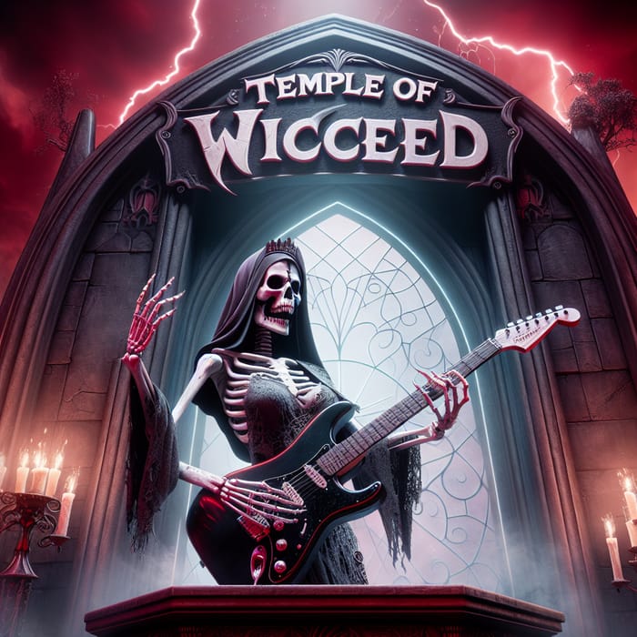 Temple of Wicced: Ethereal Skeleton Preacher Playing Guitar with Lightning