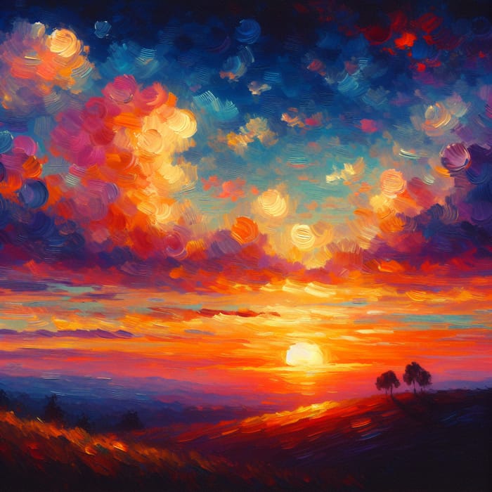 Impressionist Sunset Sky Painting | Colorful Silhouettes