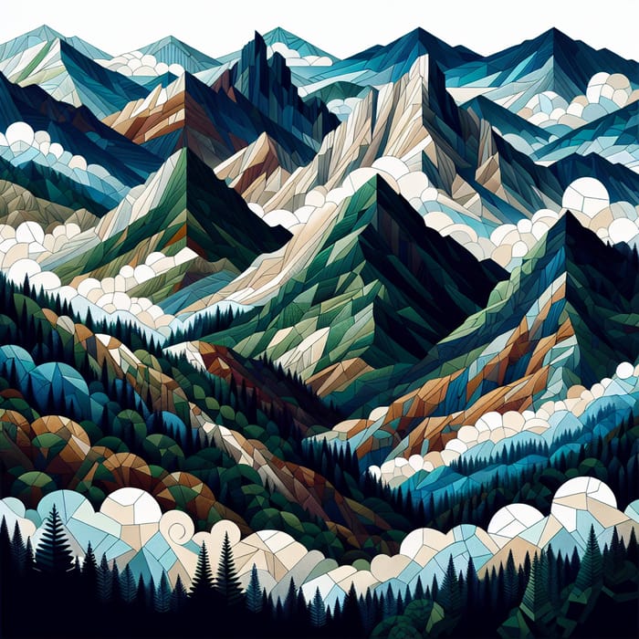Abstract Mosaic of Smoky Mountains - 3D Geometric Landscape Art