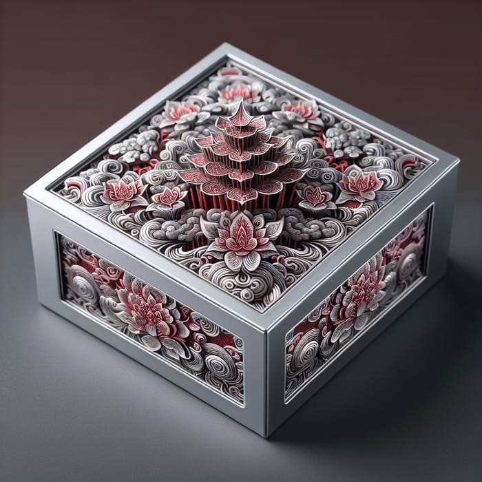 Intricate Chinese Incense Box with Floral Silver Red Design