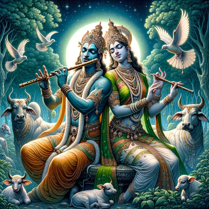 Divine Radha Krishna Folklore in Enchanted Forest