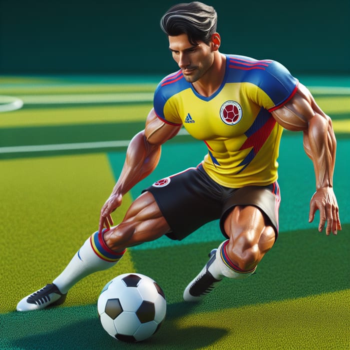 Hispanic Soccer Player Dribbling in Colombian National Team Shirt