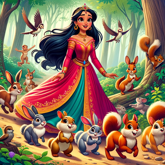 Adventurous Disney Princess with Woodland Animals