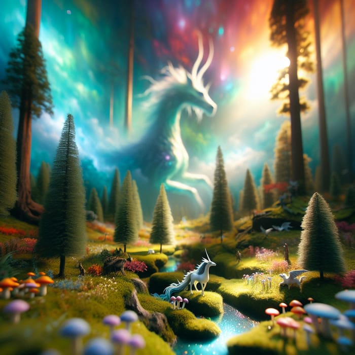 Enchanting Mythical Creature in Vibrant Dream Forest | AI Art Generator ...