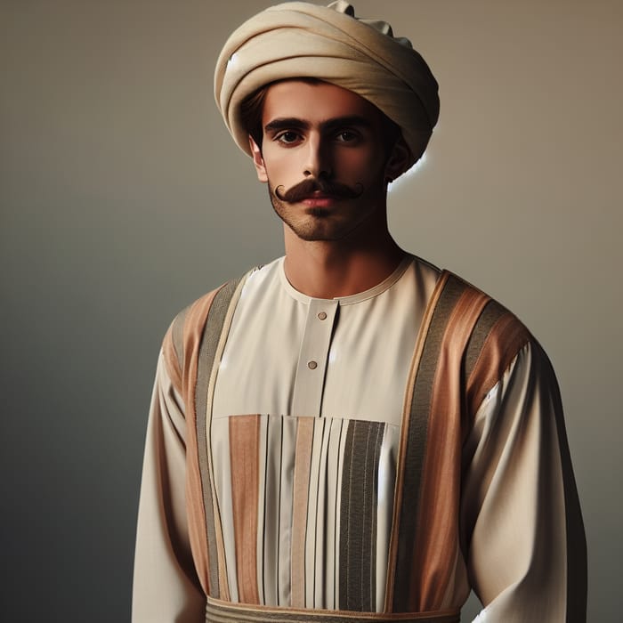 Middle-Eastern Man in Traditional Round Cap and Muslim Shirt