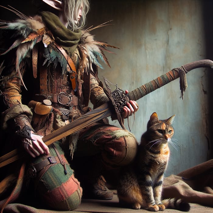 Earthly Elf with Wooden Sword and Cat