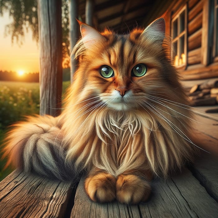 Serene Orange Tabby Cat at Sunset on Porch