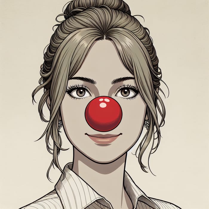 Anime-Style Woman with Red Clown Nose | Stylishly Amusing Look