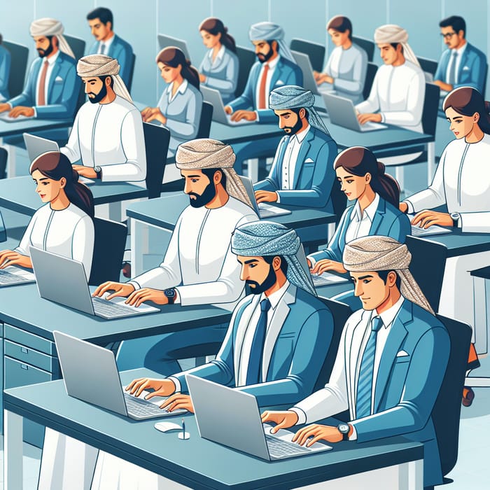Collaborative Omanis Working Together with Laptops