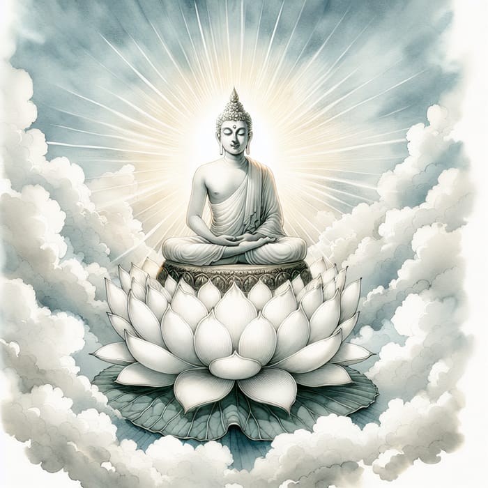 Tranquil Buddha on White Lotus | Energy Watercolor Serenity