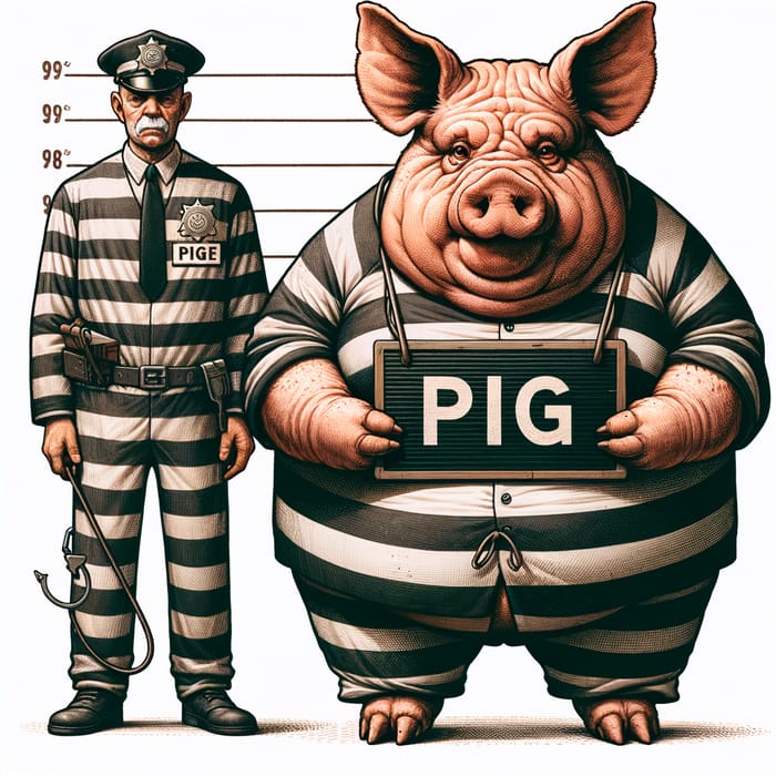 Old Pig in Prisoner Outfit | Funny Pig Image