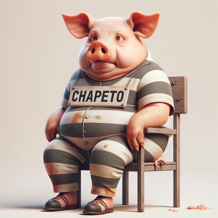 3D Old Pig in Prisoner Uniform Sitting on Chair with Clean Attire