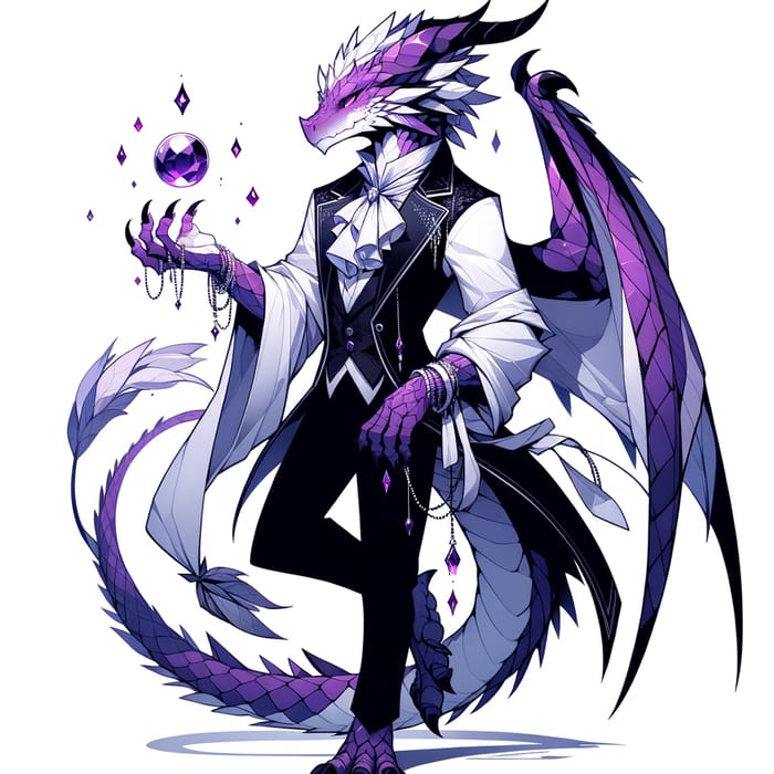 Purple Crystal Dragonborn Aristocrat Mage Graviturgist in Elegant Attire