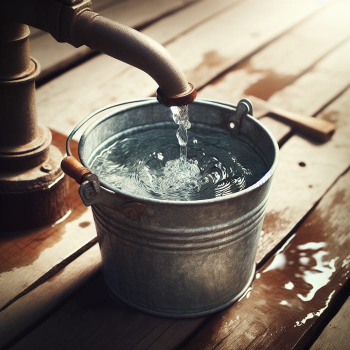 Bucket About to Overflow with Water Flowing In Bucket About to Overflow with Water Flowing In