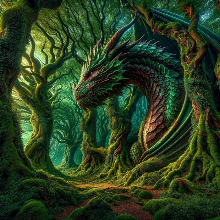Majestic Dragon in Woodland Setting, AI Art Generator