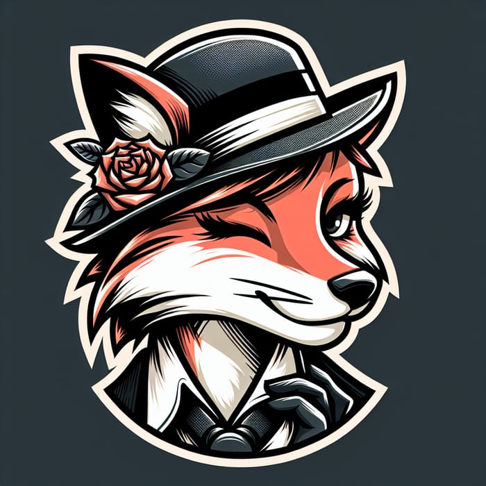 Whimsical Female Fox in Fedora Hat - Enchanting Sticker Art