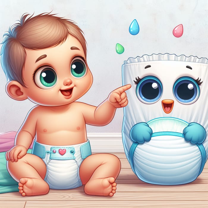 Child in Colorful Cartoon Diaper | Playful Image