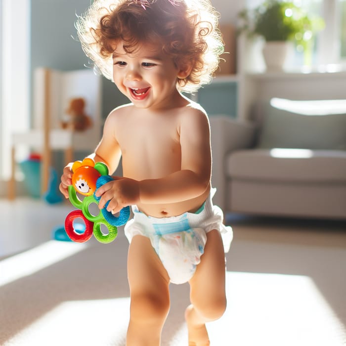 Cute Toddler Boy Playing with Toy in Sunlit Room