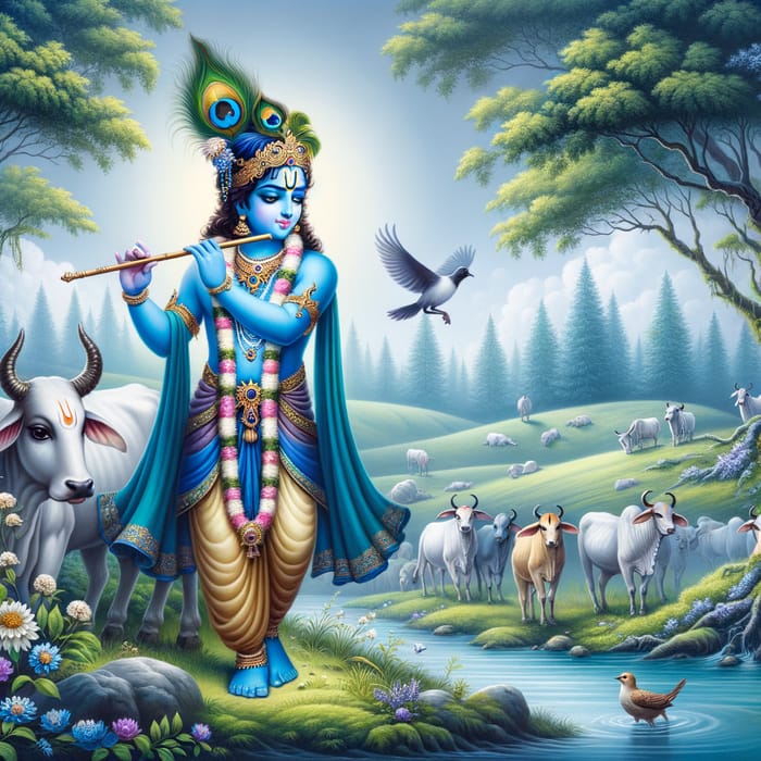 Krishna Deity: Divine Flute-Playing Figure in Hindu Mythology