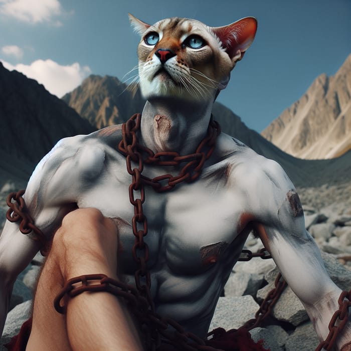 Prometheus Sphinx Cat Fusion: Mythical Chained Figure