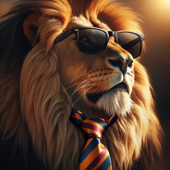 Majestic Lion with Tie and Sunglasses | Wildlife Fashion Icon