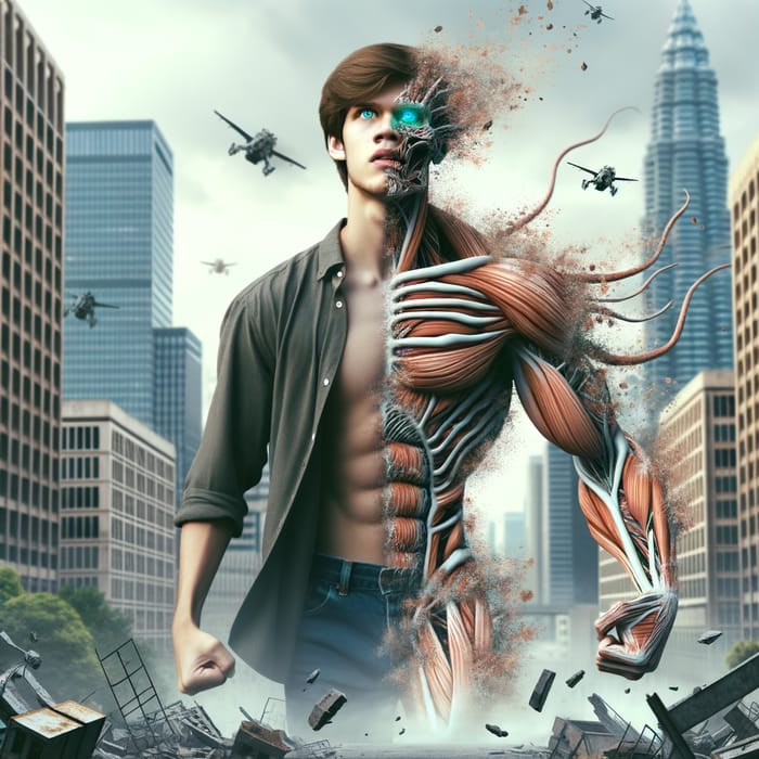 Eren Yeager Titan Transformation in Cityscape