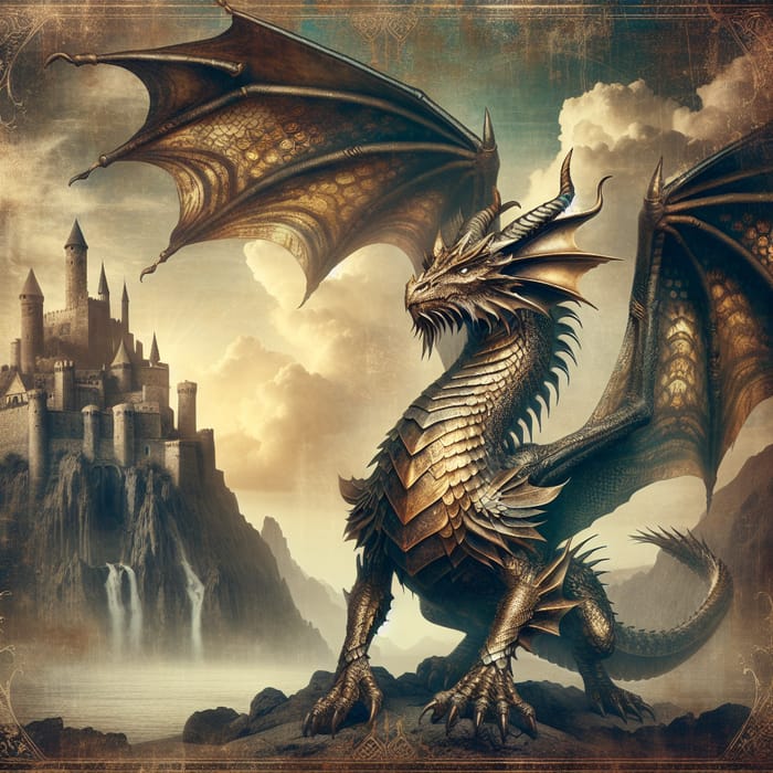 Vintage Medieval Dragon: Ancient Gold & Bronze Scales | Castle Scene ...