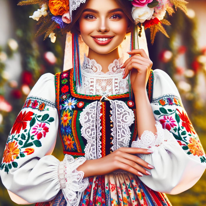 Young Polish Woman in Traditional Folk Costume, AI Art Generator