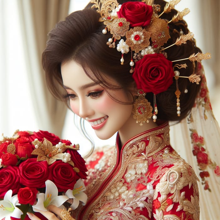 Elegant Asian Bride in Stunning Red Wedding Dress