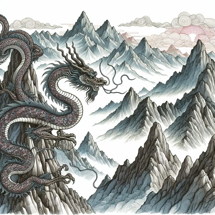 Chinese Dragon Winding Through Majestic Peaks | AI Art Generator | Easy ...