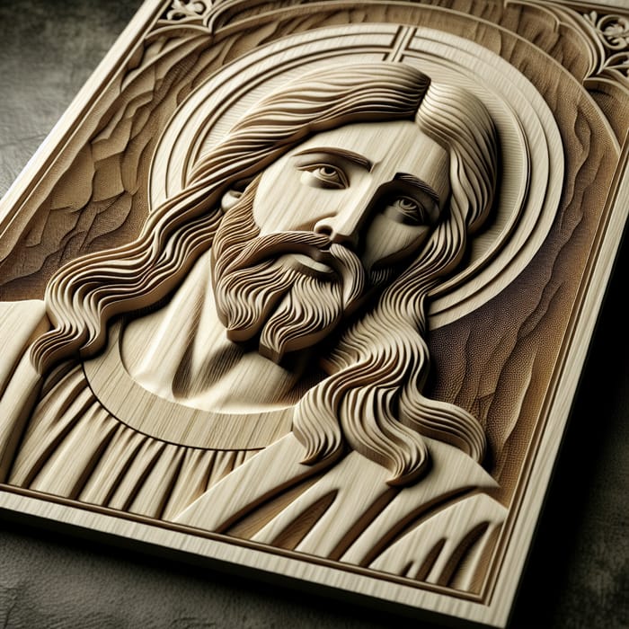 3D Engraved Wooden Portrait of Jesus Christ - Masterful Craftsmanship