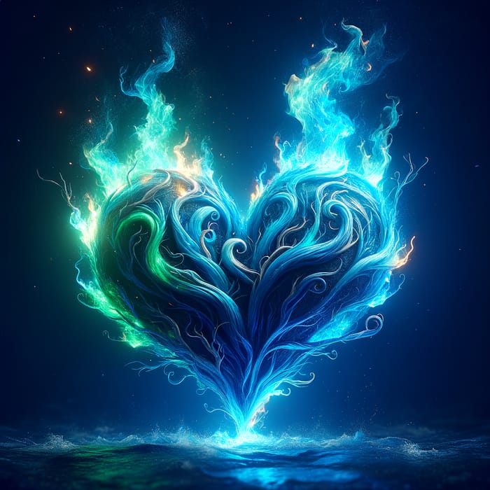Blue and Green Fiery Heart | Stunning Fire Artwork