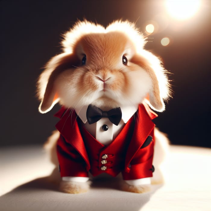 Charming Rabbit in Red Suit: Elegant Attire